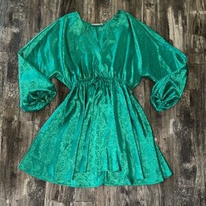 BUCKLE green satin floral dress